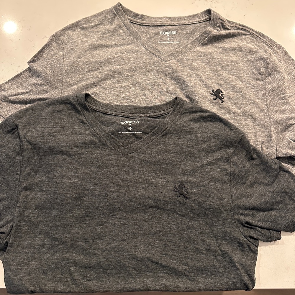 Express Men's Charcoal and Light Gray V-Neck Tees Bundle